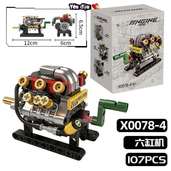 Mini Mechanical Engine Building Blocks Set, Movable V6/V8 Engine Model Kit, STEM Educational Car Engine Decor