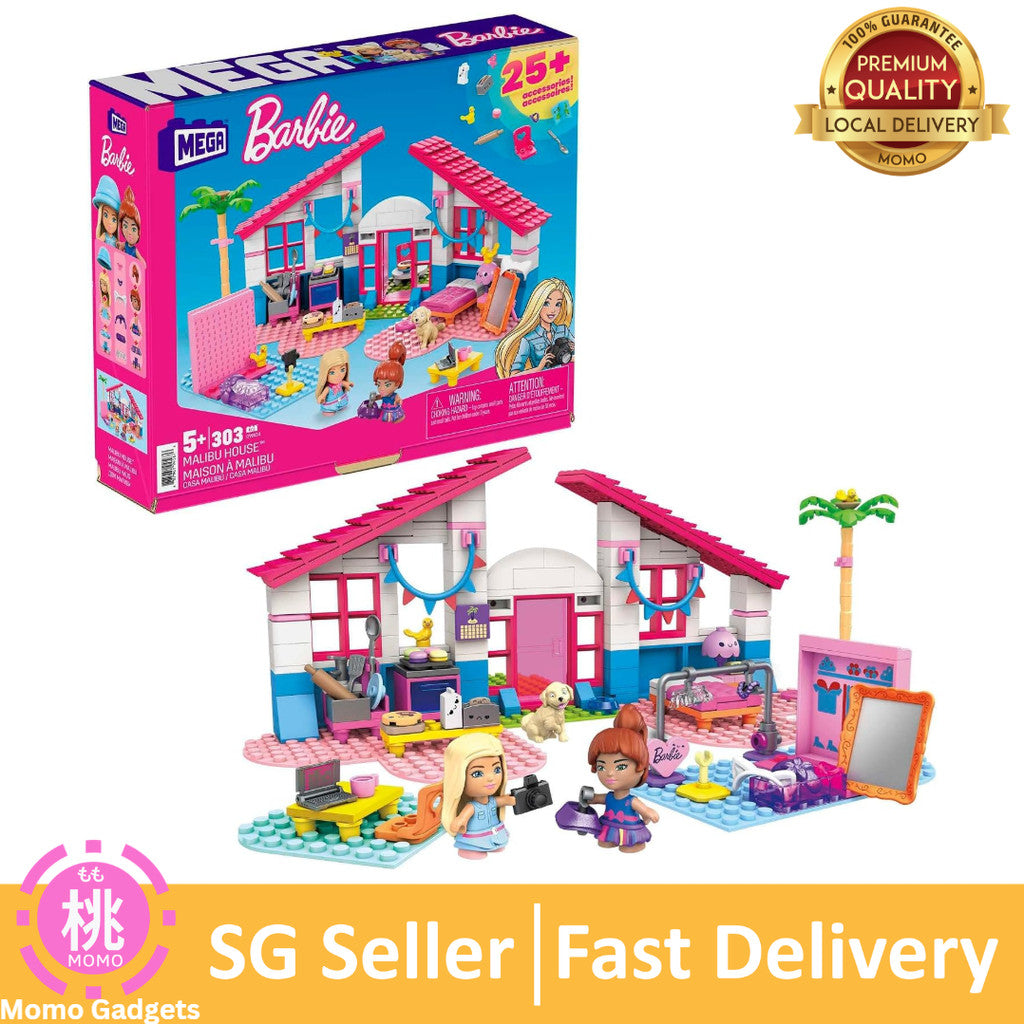 Barbie Mega Construx Barbie Malibu House, Dolls with Building Blocks House and Toy Accessories, 5 Years and Up