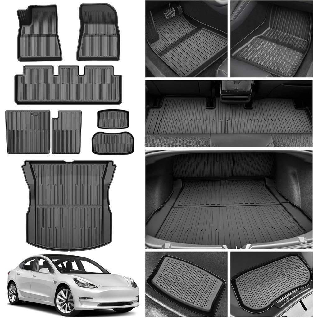 Floor Mats for 2024 2025 2026 SG Tesla Model 3 Highland 8 PCS Floor Cargo Liners Full Set All Weather TPE
