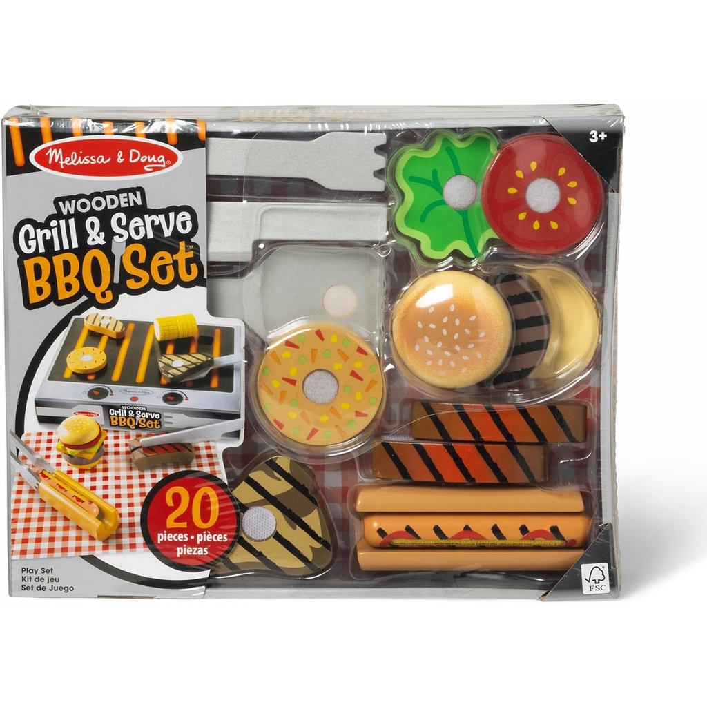 Melissa & Doug Grill & Serve Wooden BBQ Toy Food Cooking Set