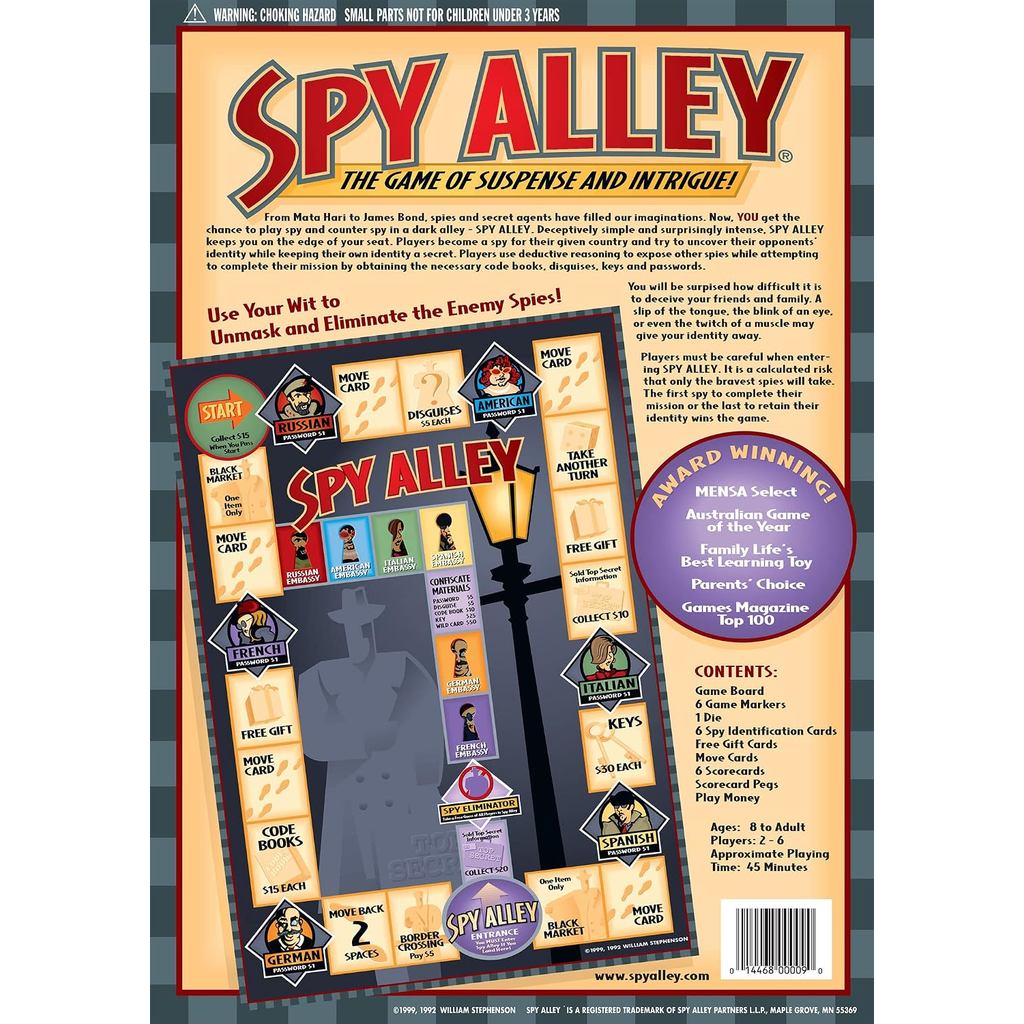 Spy Alley - Mensa Award-Winning Strategy Game - Ages 8+ for 2-6 Players - Family Game Night Fun