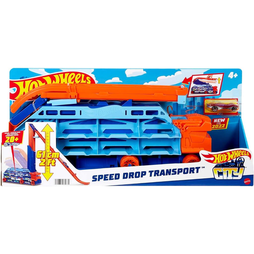 HOT Wheels City Transporter - with extendable Downhill ramp, Loading Area for 20 Vehicles and Special Wheels