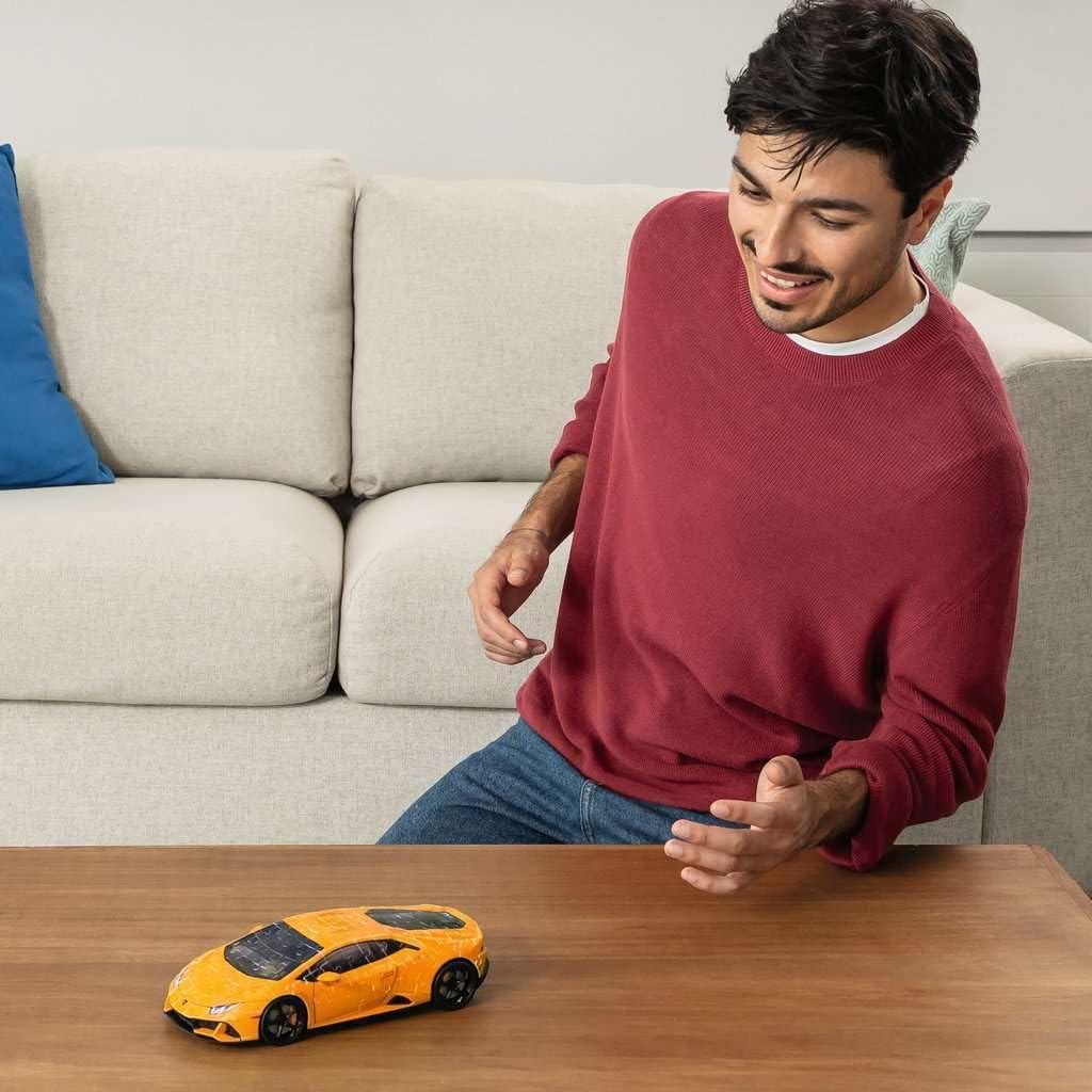 Ravensburger Lamborghini‑Huracán‑EVO‑Arancio Orange Premium 3D Puzzle 108 Pieces | 1:18 Scale Model with Rotating Wheels