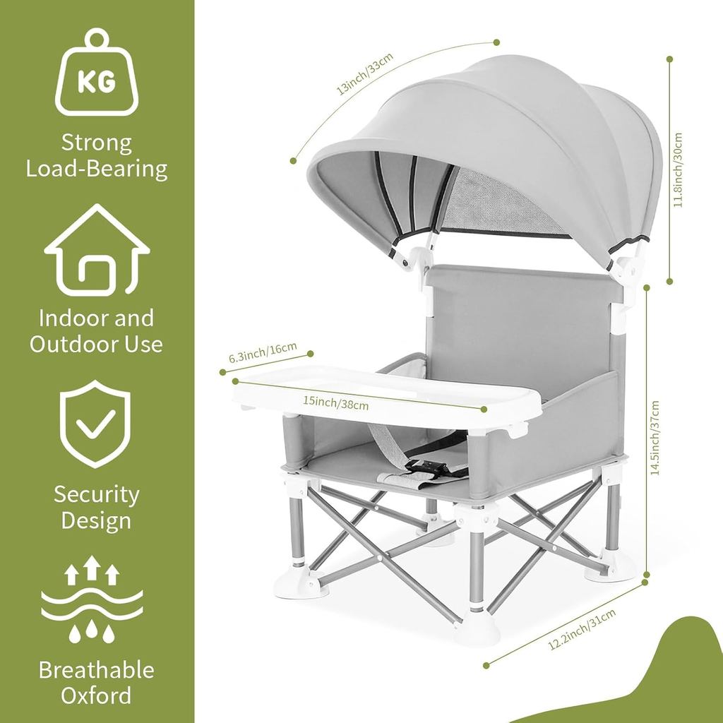 Portable Baby Chair Compact Fold | 4-in-1 Travel Booster Seat with Tray Awning| Foldable High Chair with Safety Belt
