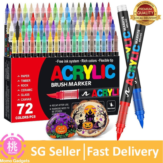 Acrylic Paint Markers Brush Tip, 72 Vivid Colors with Direct-Liquid Ink Control System