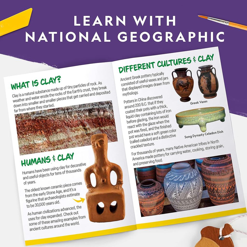 NATIONAL GEOGRAPHIC Mega Arts and Crafts Kit for Kids – Mosaic Kit, Marbling Paint Kit & Air Dry Clay Pottery Kit