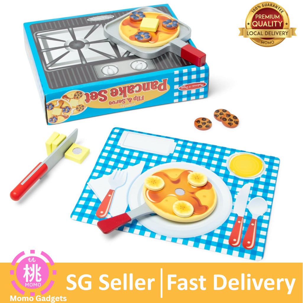 Melissa & Doug Flip and Serve Pancake Set (19 pcs) - Wooden Breakfast Play Food
