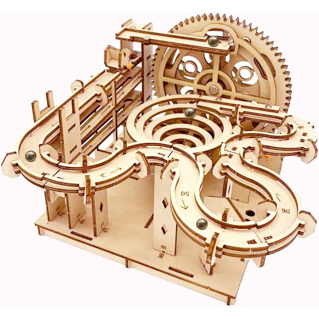 3D Wooden Marble Run Toy – DIY Mechanical Gear Puzzle Track, STEM Building Set
