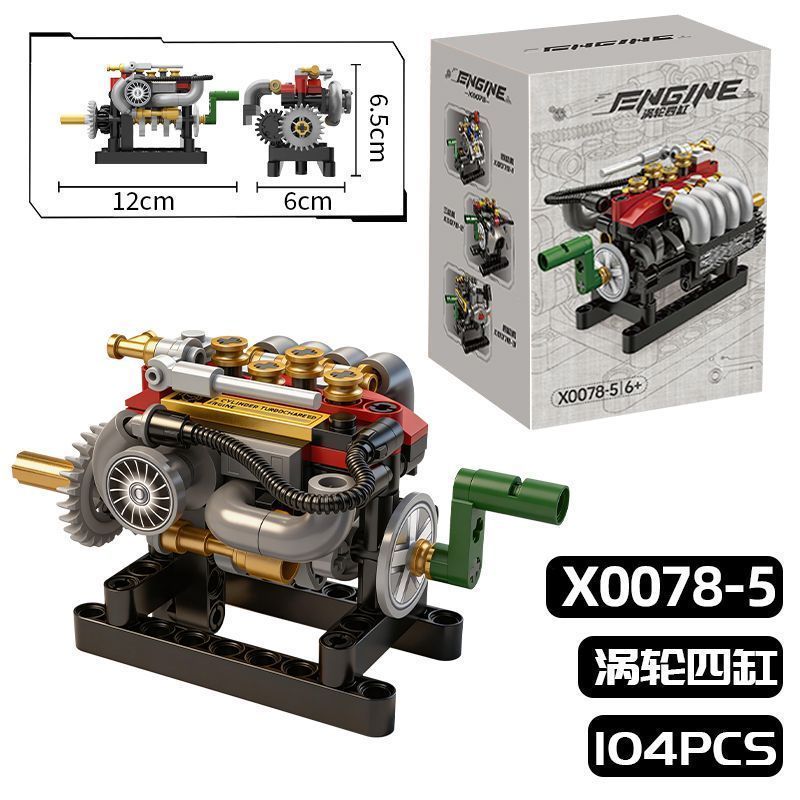 Mini Mechanical Engine Building Blocks Set, Movable V6/V8 Engine Model Kit, STEM Educational Car Engine Decor