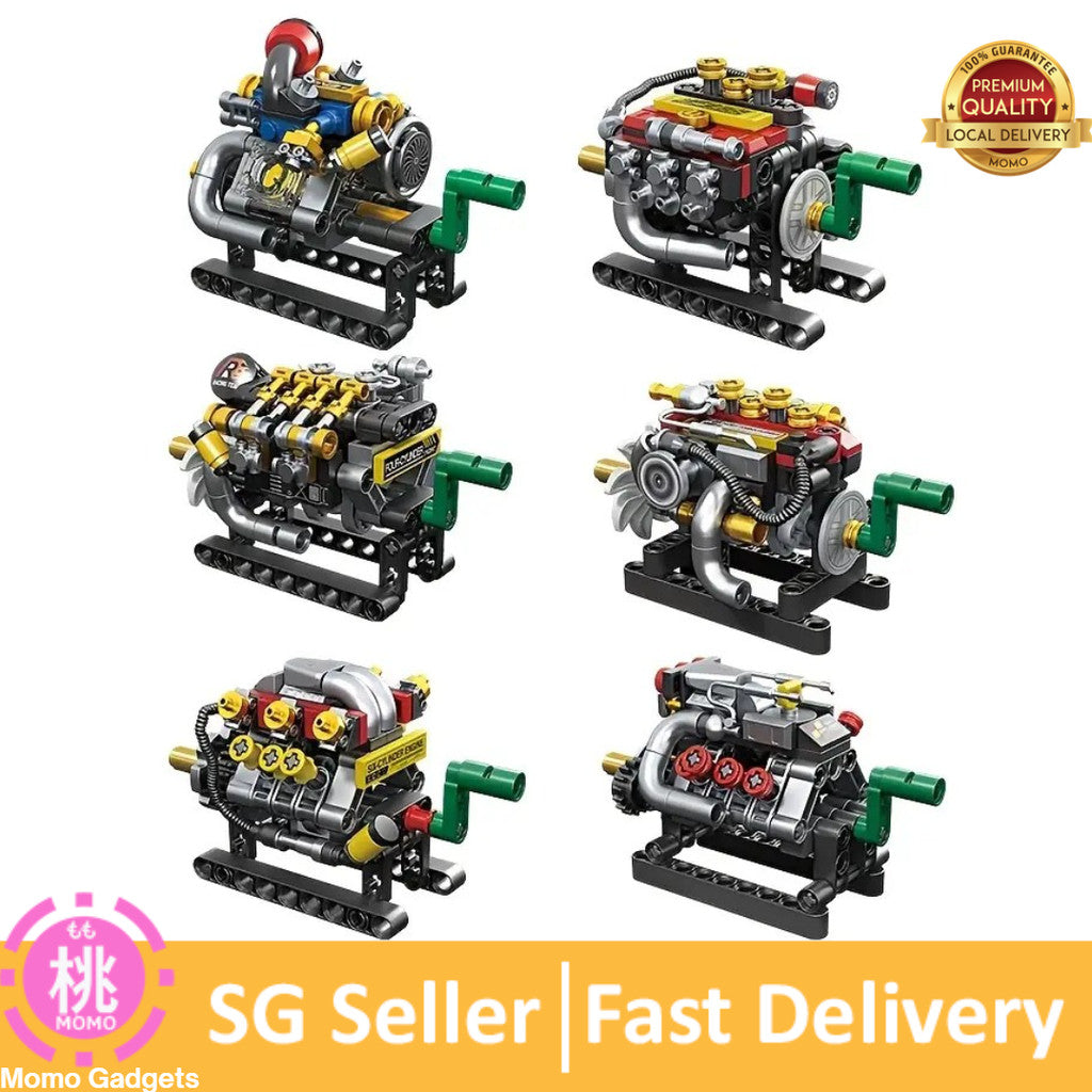 Mini Mechanical Engine Building Blocks Set, Movable V6/V8 Engine Model Kit, STEM Educational Car Engine Decor