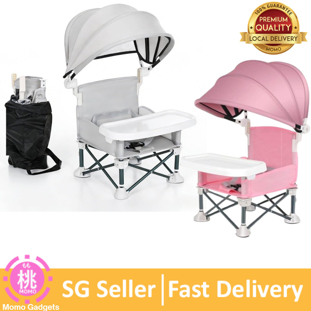 Portable Baby Chair Compact Fold | 4-in-1 Travel Booster Seat with Tray Awning| Foldable High Chair with Safety Belt