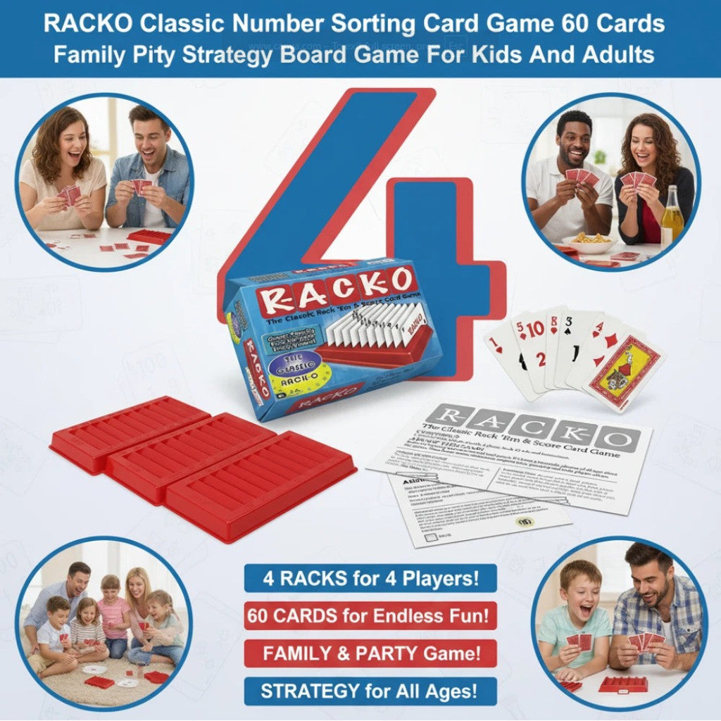 Number Sorting Card Game RACKO 60 Cards 4 Racks Family Party Strategy Board Game