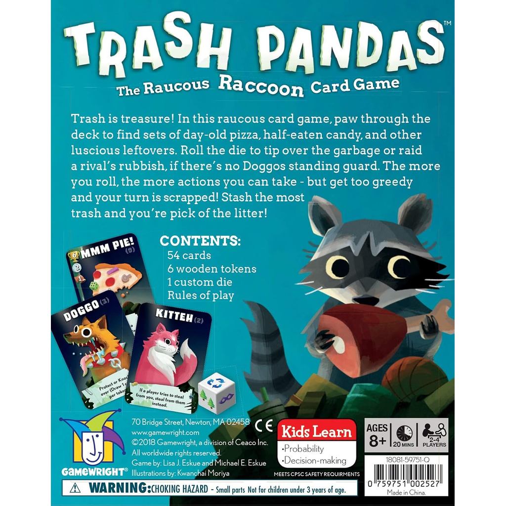 Gamewright Trash Pandas Raccoon Card Game Push Your Luck, 2-4 Players, 8+