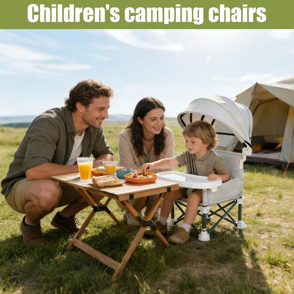 Portable Baby Chair Compact Fold | 4-in-1 Travel Booster Seat with Tray Awning| Foldable High Chair with Safety Belt