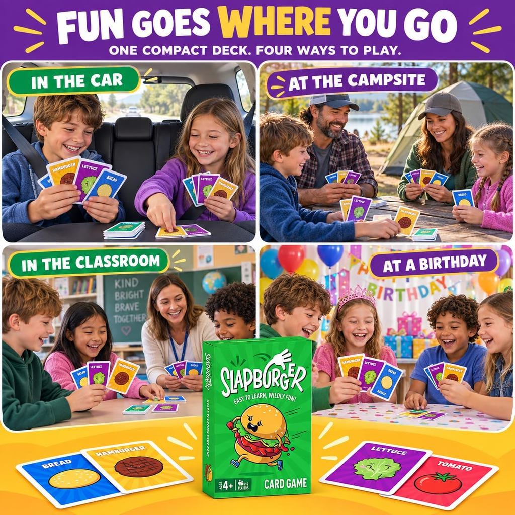Slapburger - Fun Family Games for Game Night - Card Games-15 Min, Ages 4 and Up, 2-6 Players, 52 Playing Cards