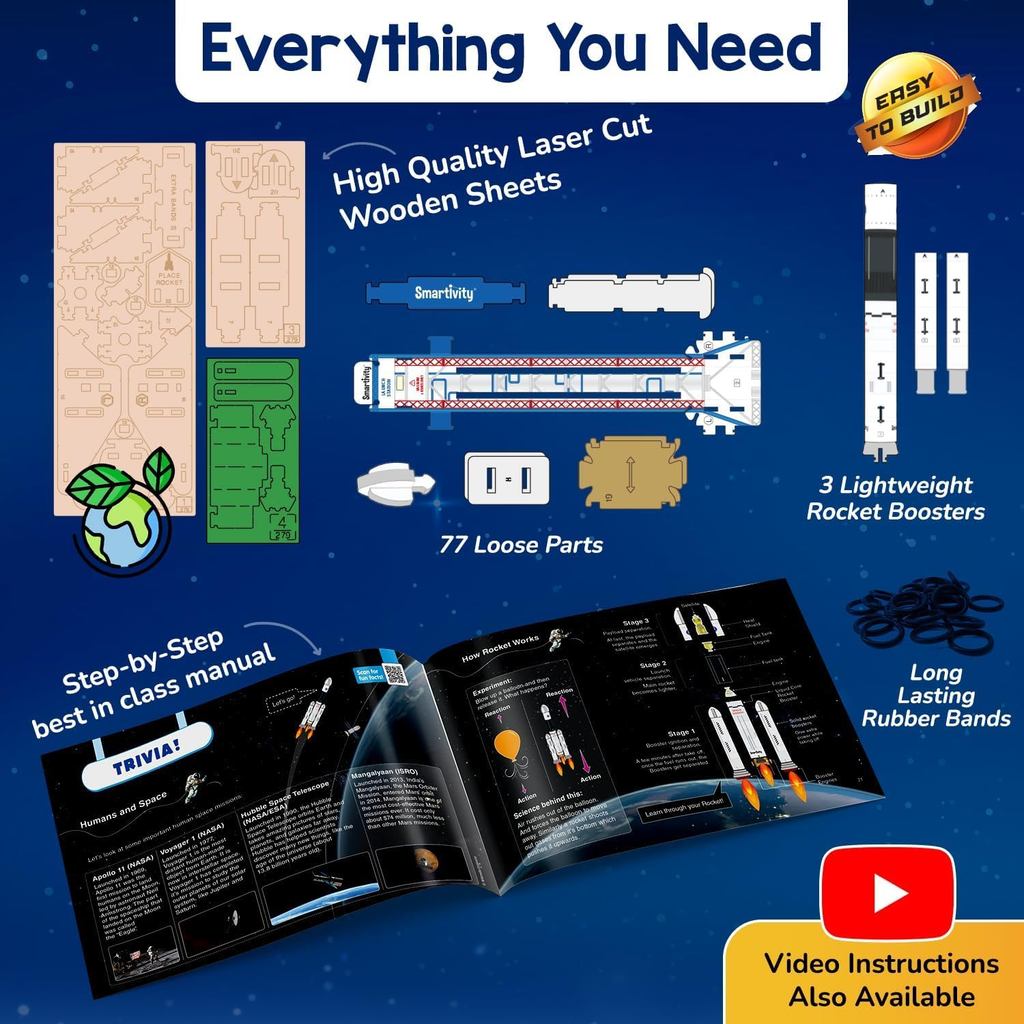 Smartivity DIY Rocket Launcher STEM Kit for Kids|2025 Parents Choice Award Winner | Build Your Own Rocket & Launch