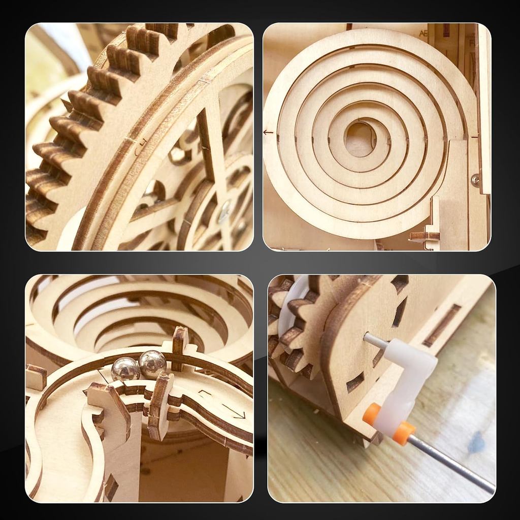 3D Wooden Marble Run Toy – DIY Mechanical Gear Puzzle Track, STEM Building Set