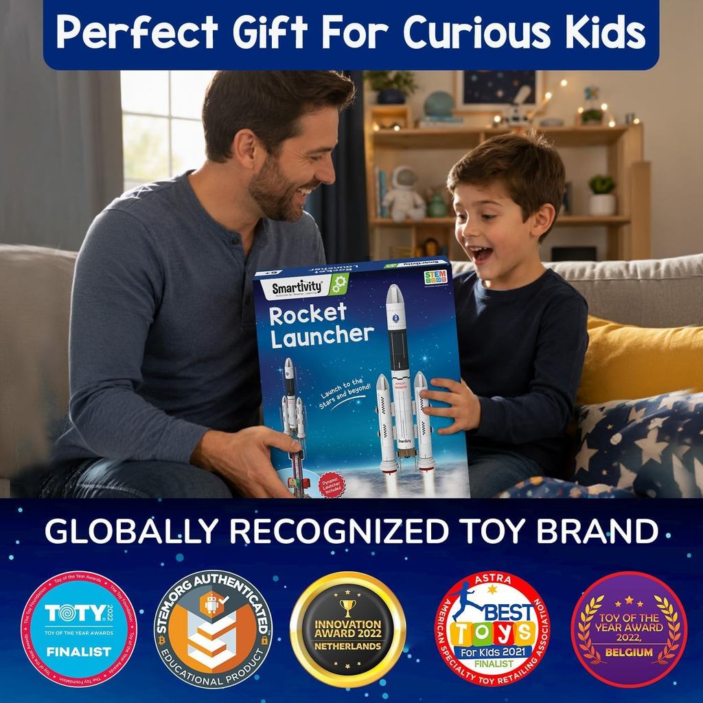 Smartivity DIY Rocket Launcher STEM Kit for Kids|2025 Parents Choice Award Winner | Build Your Own Rocket & Launch