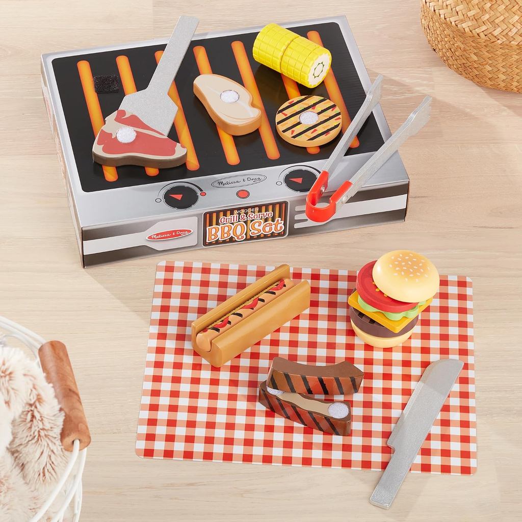 Melissa & Doug Grill & Serve Wooden BBQ Toy Food Cooking Set
