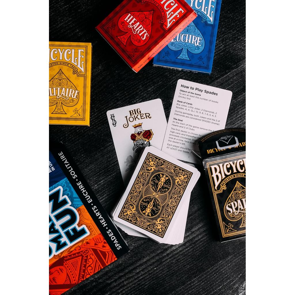 Bicycle 4 Playing Card Games in 1: Euchre, Hearts, Spades, and Solitaire (4 Card Game Pack)