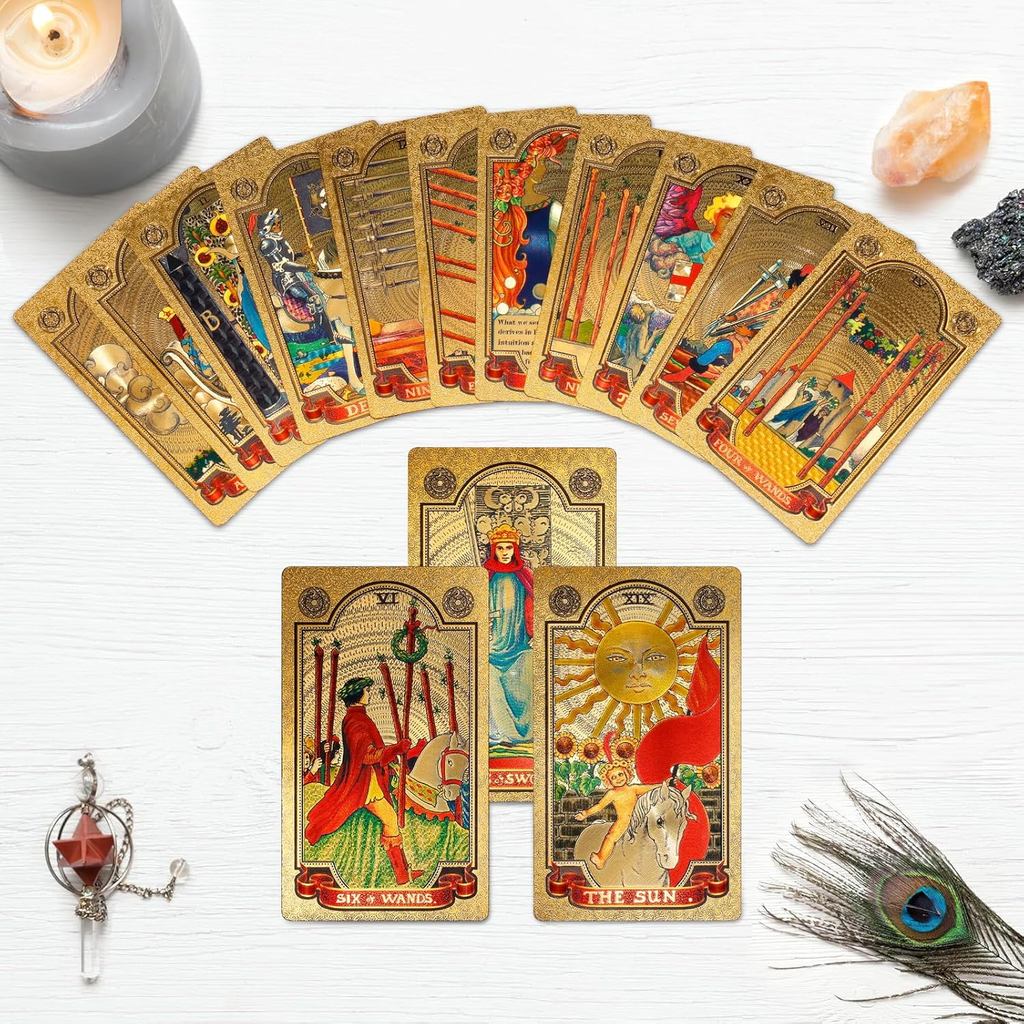 KIINO 78 Gold foil Tarot Cards with Guide Book Tarot Deck for Beginners and Professional Player with Box