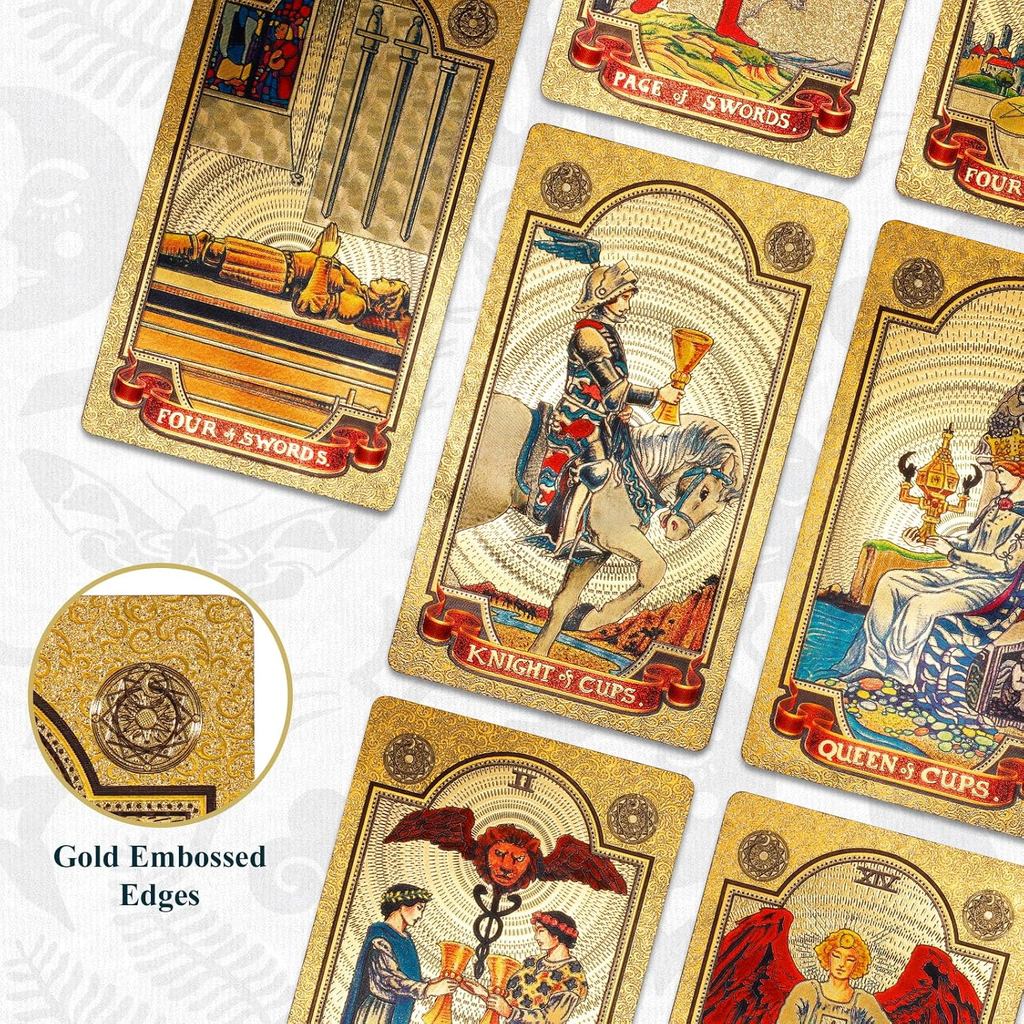 KIINO 78 Gold foil Tarot Cards with Guide Book Tarot Deck for Beginners and Professional Player with Box