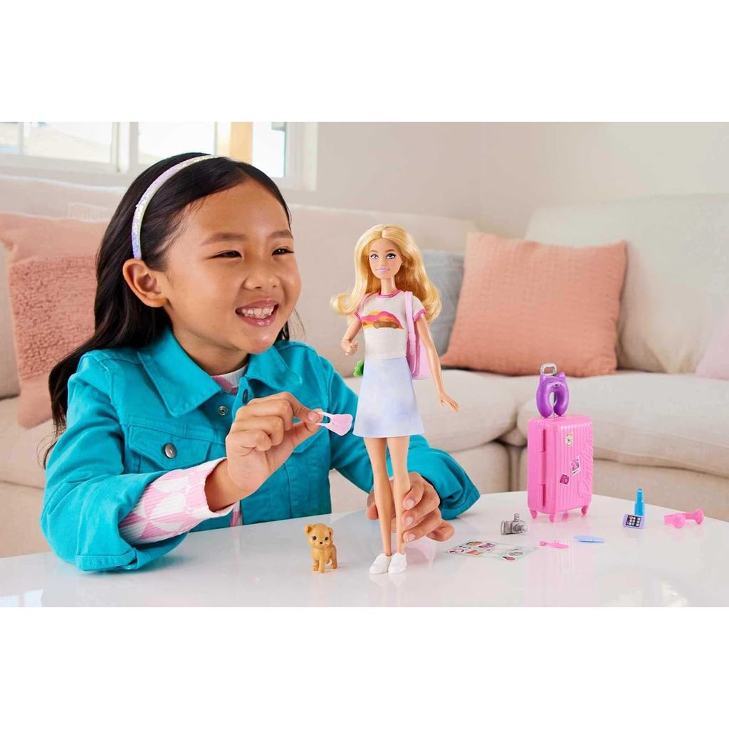 Barbie Doll & Accessories,Travel Set with Puppy and 10+ Pieces, Suitcase Opens & Closes,Barbie "Malibu" with Blonde Hair