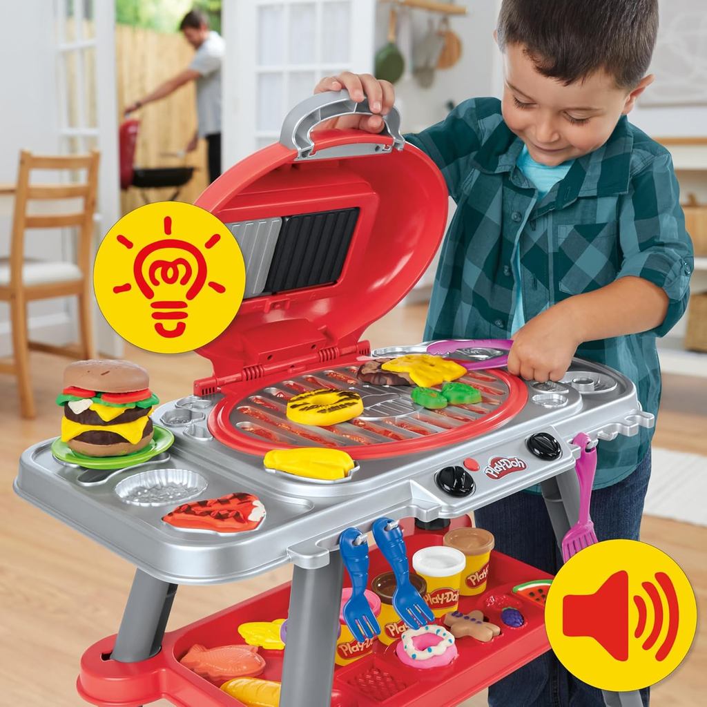 Play-Doh Sizzlin' Grill Playset with Lights & Sounds, 17 Accessories, BBQ Toys for Boys & Girls 3+