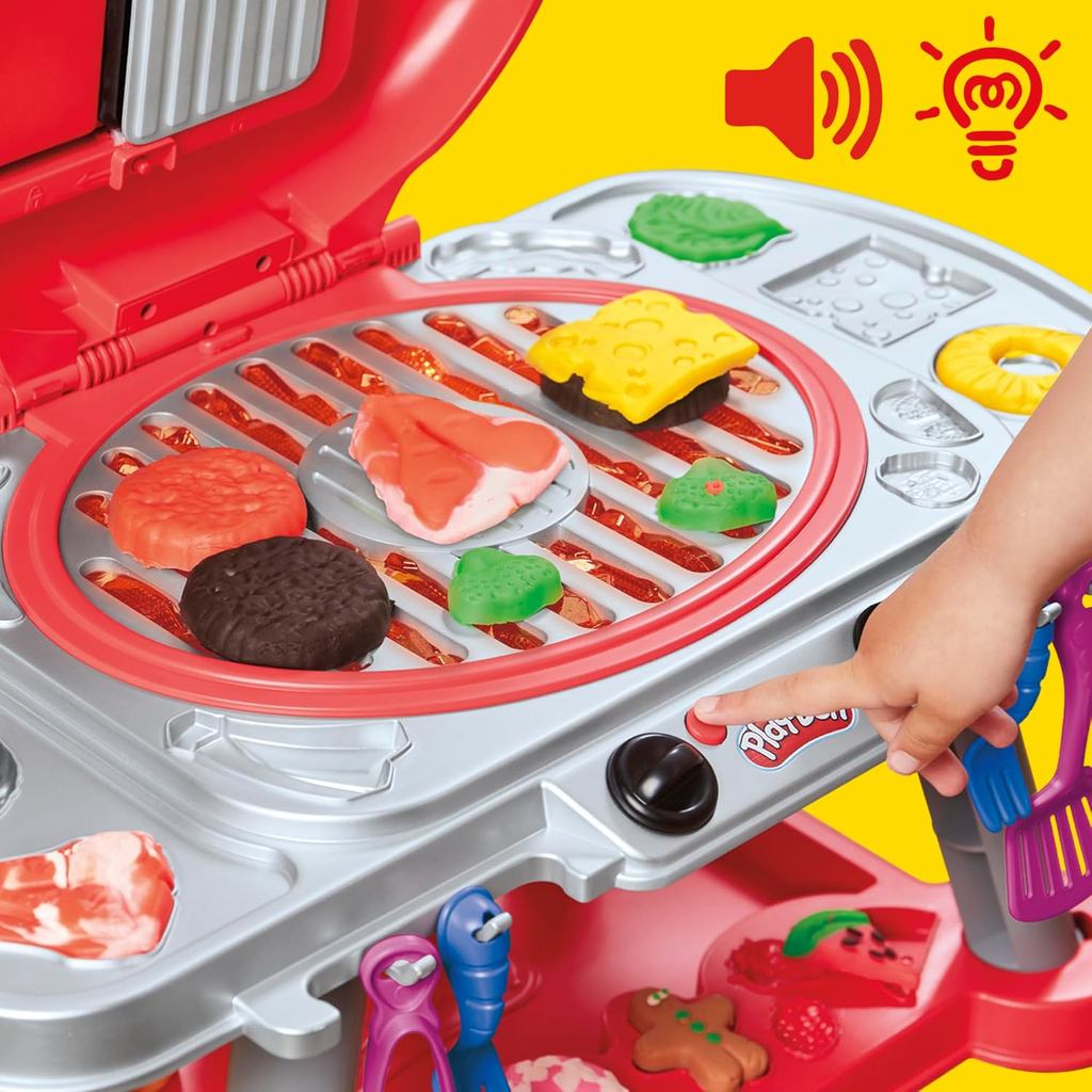 Play-Doh Sizzlin' Grill Playset with Lights & Sounds, 17 Accessories, BBQ Toys for Boys & Girls 3+