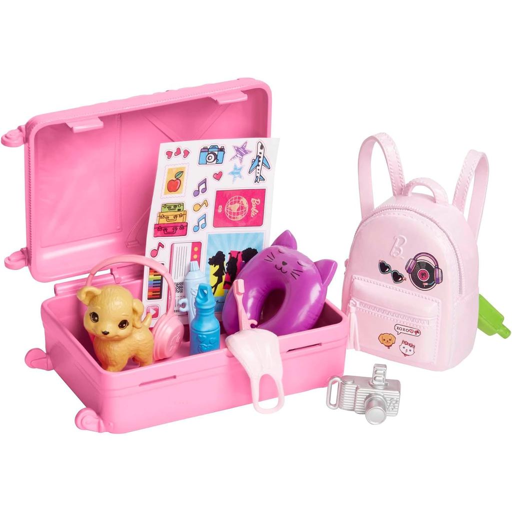 Barbie Doll & Accessories,Travel Set with Puppy and 10+ Pieces, Suitcase Opens & Closes,Barbie "Malibu" with Blonde Hair