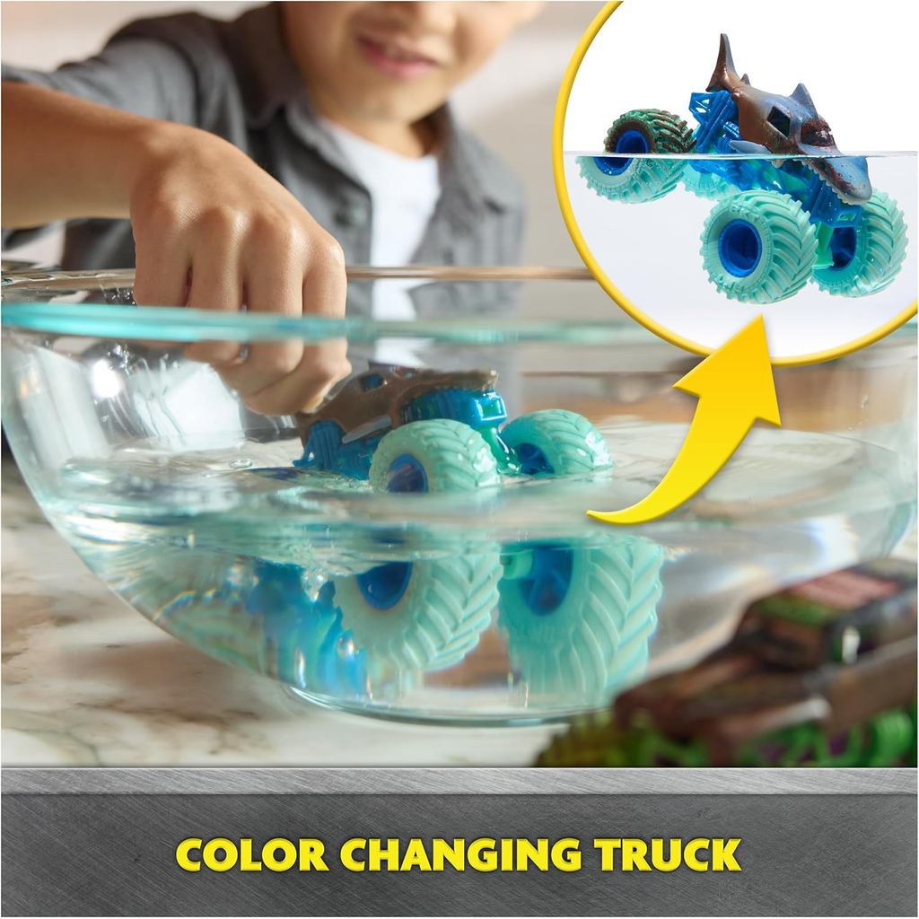Monster Jam Mud Blasters, Grave Digger and Megalodon Color Changing Trucks 2-Pack, 1:64 Die Cast Vehicle