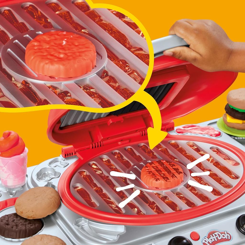 Play-Doh Sizzlin' Grill Playset with Lights & Sounds, 17 Accessories, BBQ Toys for Boys & Girls 3+