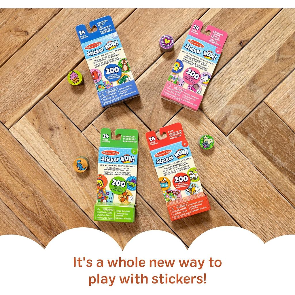 Melissa & Doug Sticker Wow! Mini Activity Pad and Refill Stickers 4-Pack (Dinosaur,Pets,Favorite Things,Surprise Pack 1)