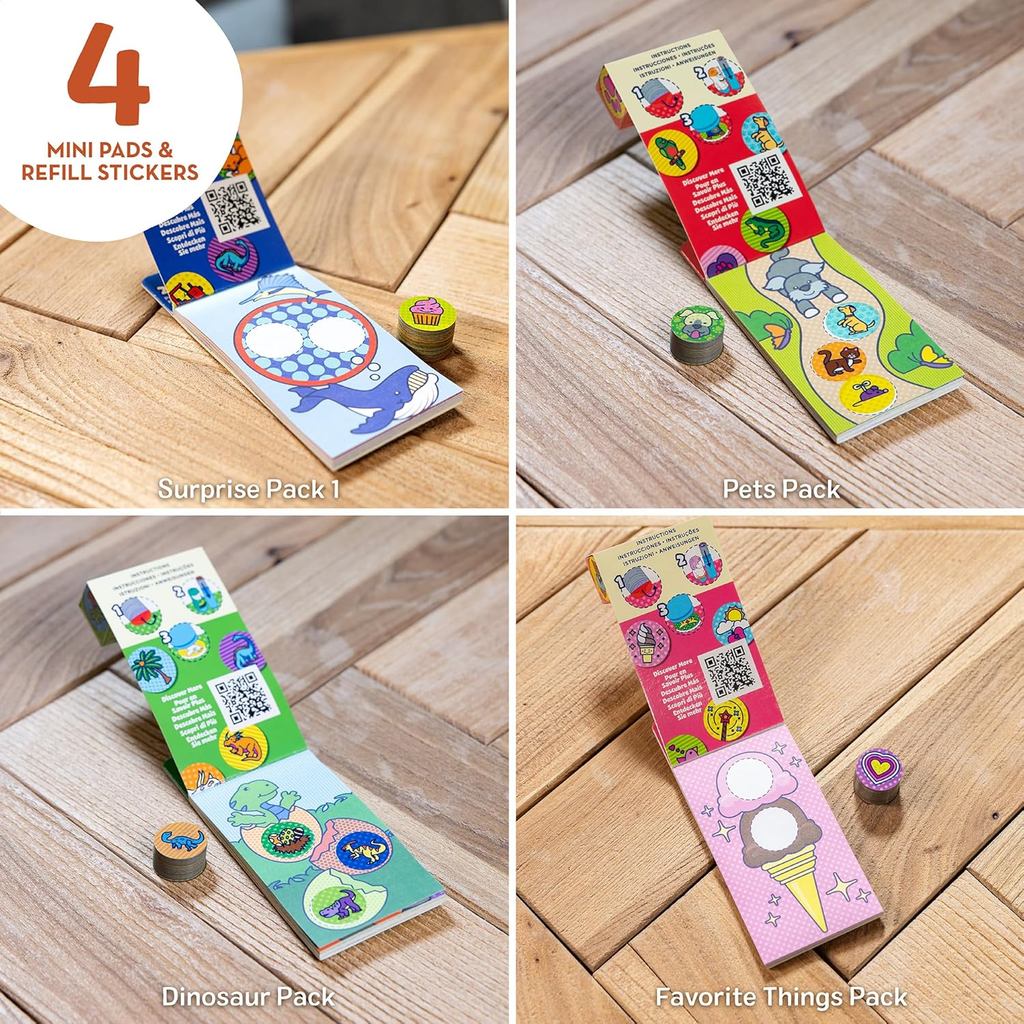 Melissa & Doug Sticker Wow! Mini Activity Pad and Refill Stickers 4-Pack (Dinosaur,Pets,Favorite Things,Surprise Pack 1)