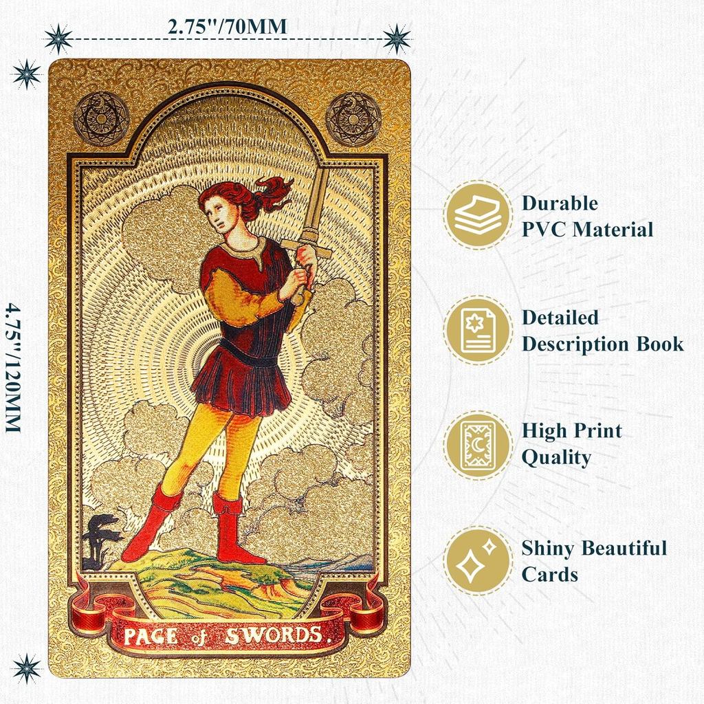 KIINO 78 Gold foil Tarot Cards with Guide Book Tarot Deck for Beginners and Professional Player with Box
