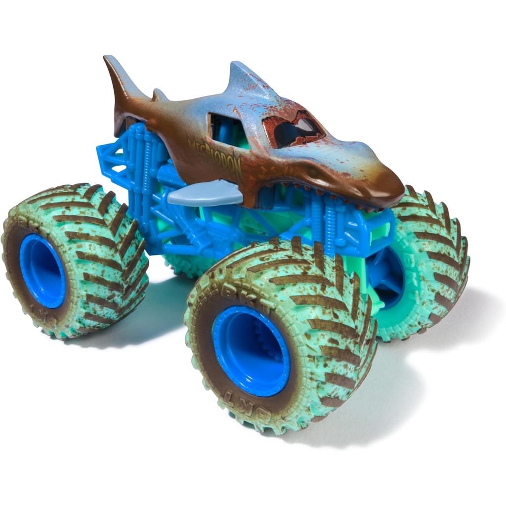 Monster Jam Mud Blasters, Grave Digger and Megalodon Color Changing Trucks 2-Pack, 1:64 Die Cast Vehicle