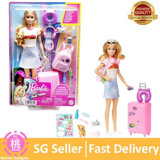Barbie Doll & Accessories,Travel Set with Puppy and 10+ Pieces, Suitcase Opens & Closes,Barbie "Malibu" with Blonde Hair