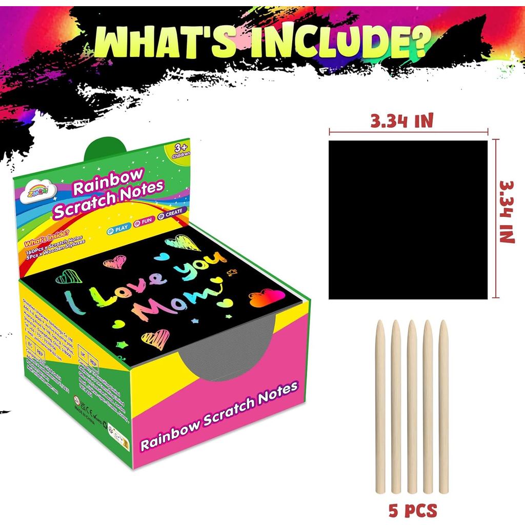 ZMLM 165 Pcs Rainbow Scratch Paper Art Notes - Easter Crafts for Kids Ages 4-8