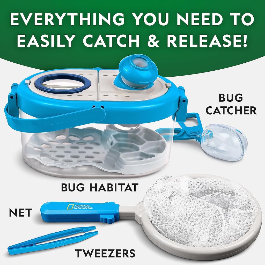 National Geographic Bug Catcher Kit for Kids - Kids Bug Habitat with Magnified Viewer, Bug Box& Tweezers, Insect Habitat