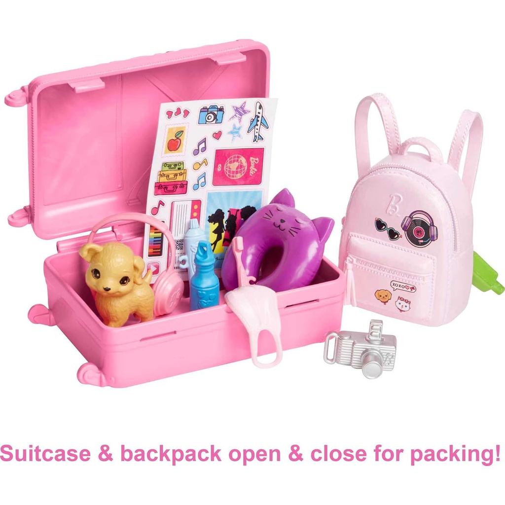 Barbie Doll & Accessories,Travel Set with Puppy and 10+ Pieces, Suitcase Opens & Closes,Barbie "Malibu" with Blonde Hair