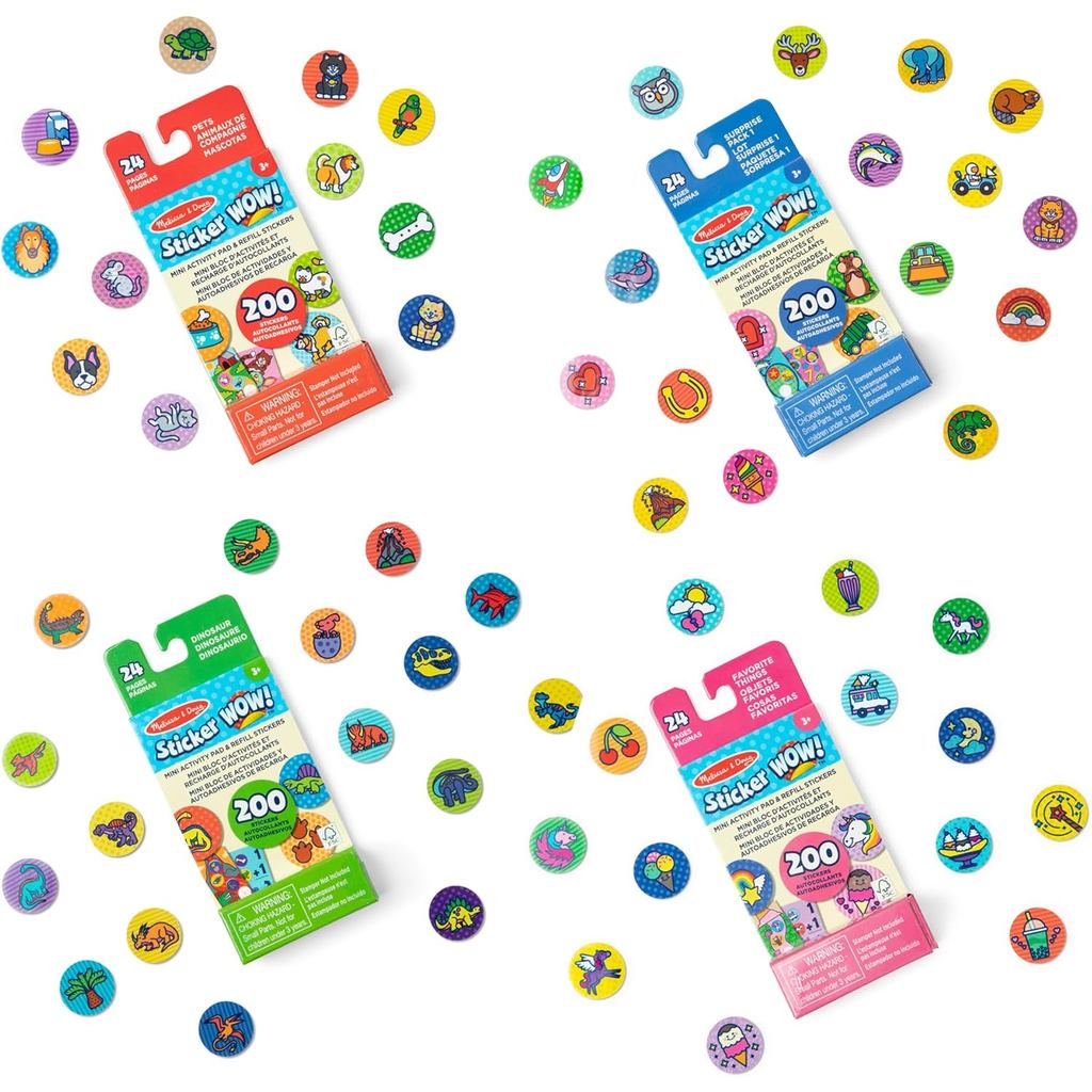 Melissa & Doug Sticker Wow! Mini Activity Pad and Refill Stickers 4-Pack (Dinosaur,Pets,Favorite Things,Surprise Pack 1)