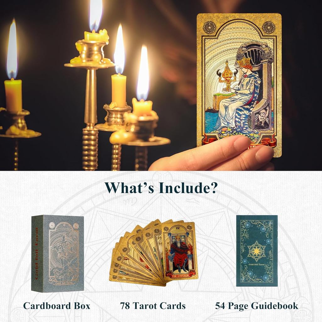 KIINO 78 Gold foil Tarot Cards with Guide Book Tarot Deck for Beginners and Professional Player with Box