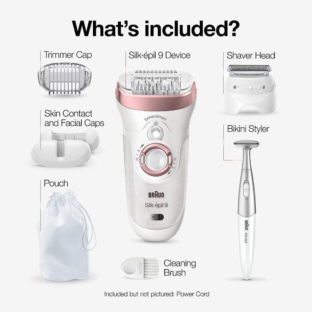 Braun Silk epil 9 9 9-890, Epilator for Long-Lasting Hair Removal, Includes Shaver and Trimmer Head, Micro-Grip Tweezer