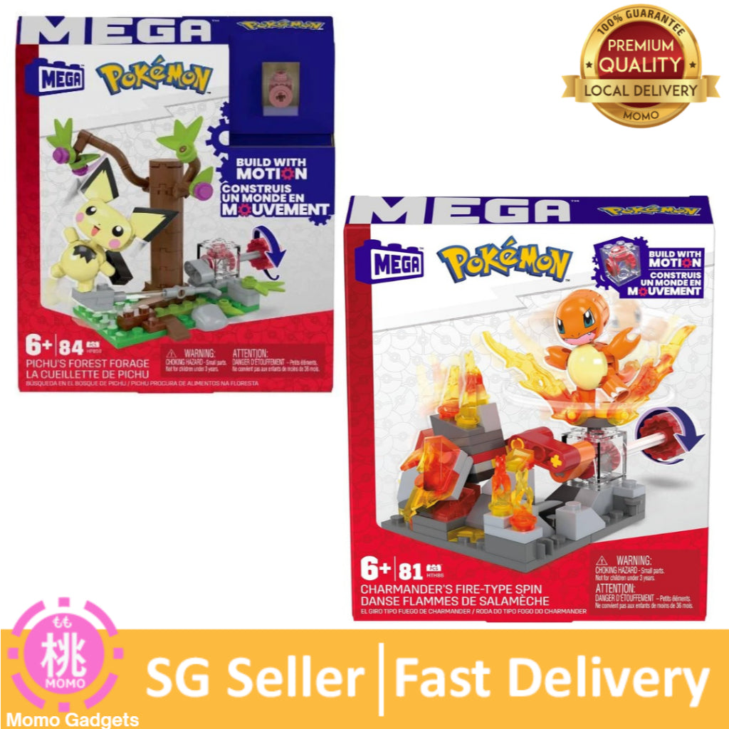 MEGA Pokémon Building Toys Set Charmander’s Fire-Type Spin with 81 Pieces / Pichus Forest Foraging Construction Set