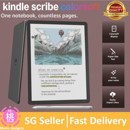 Amazon Kindle Scribe Colorsoft 64GB /32GB—11” paper-like color display—Write in notebooks, docs, and books.