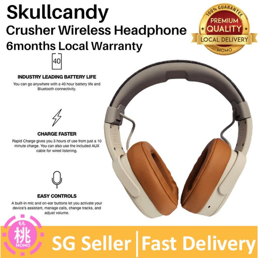 Skullcandy Crusher Bluetooth Wireless Over-Ear Headphone with Microphone, Noise Isolating Memory Foam - Momo Gadgets