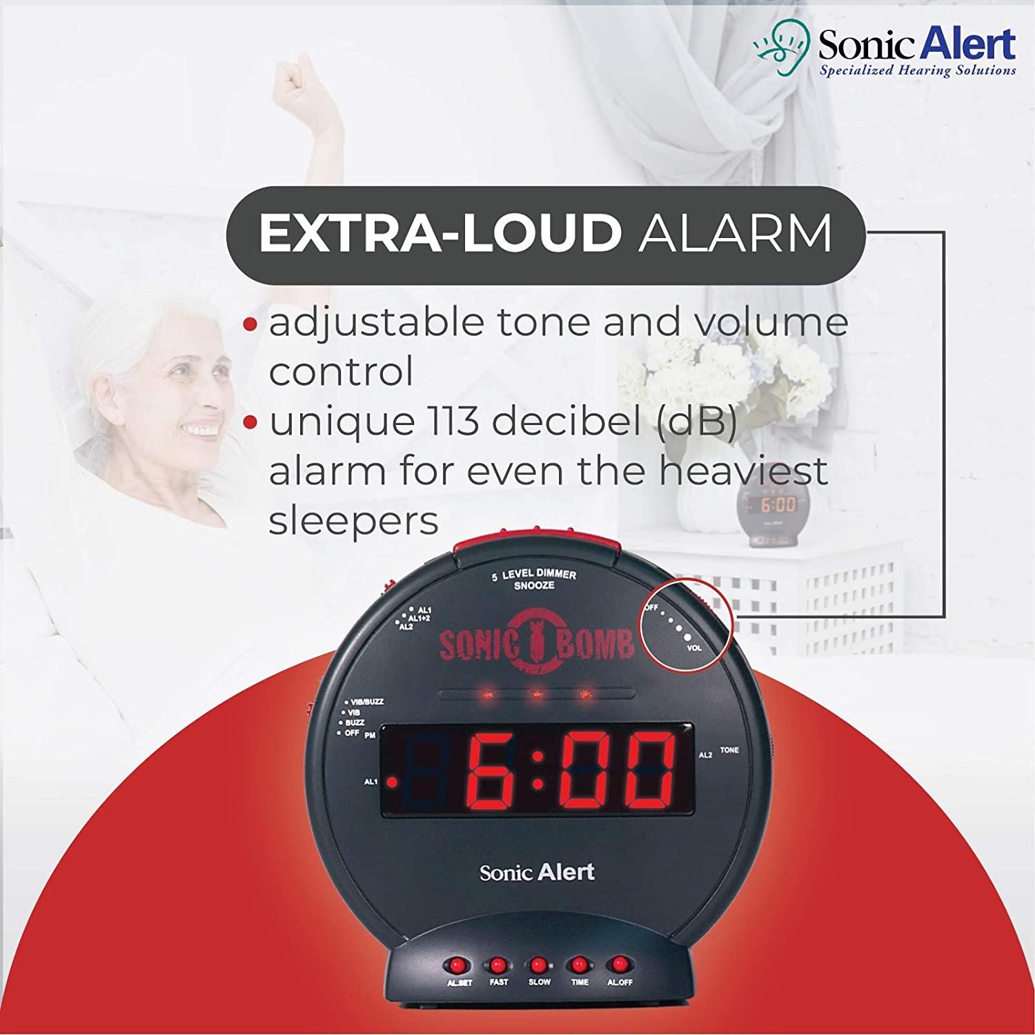 Sonic Bomb Dual Extra Loud Alarm Clock with Bed Shaker | Sonic Alert Vibrating Alarm Clock Heavy Sleepers - Momo Gadgets