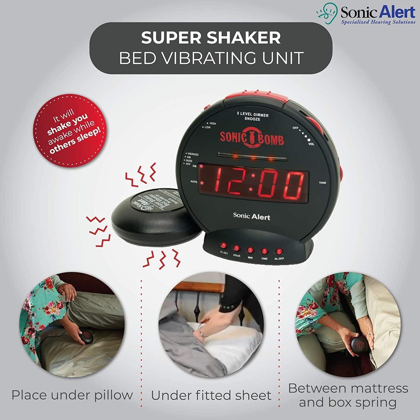 Sonic Bomb Dual Extra Loud Alarm Clock with Bed Shaker | Sonic Alert Vibrating Alarm Clock Heavy Sleepers - Momo Gadgets