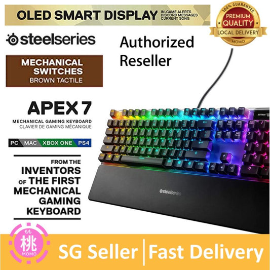 SteelSeries APEX 7 Mechanical Gaming Keyboard OLED Smart Display USB Passthrough and Media CONTROLS - Momo Gadgets
