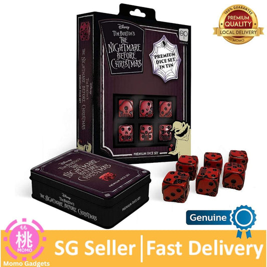 USAOPOLY Nightmare Before Christmas Premium Dice Set | Red & Black Custom Dice with Collectible Tin Case - Momo Gadgets